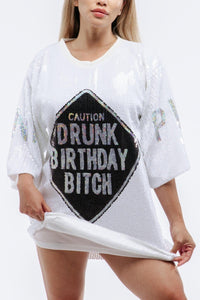 Drunk Birthday Sequin Dress - White - SEQUIN FANS