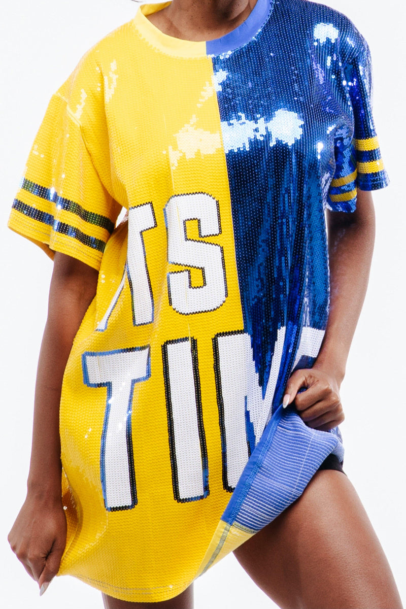 Los Angeles “It’s Time” Football Sequin Jersey Dress