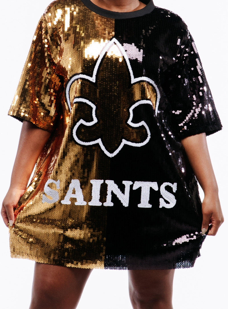 New Orleans Logo Football Sequin Jersey Dress - Sequin Fans New Orleans Logo Football Sequin Jersey Dress - Sequin Fans
