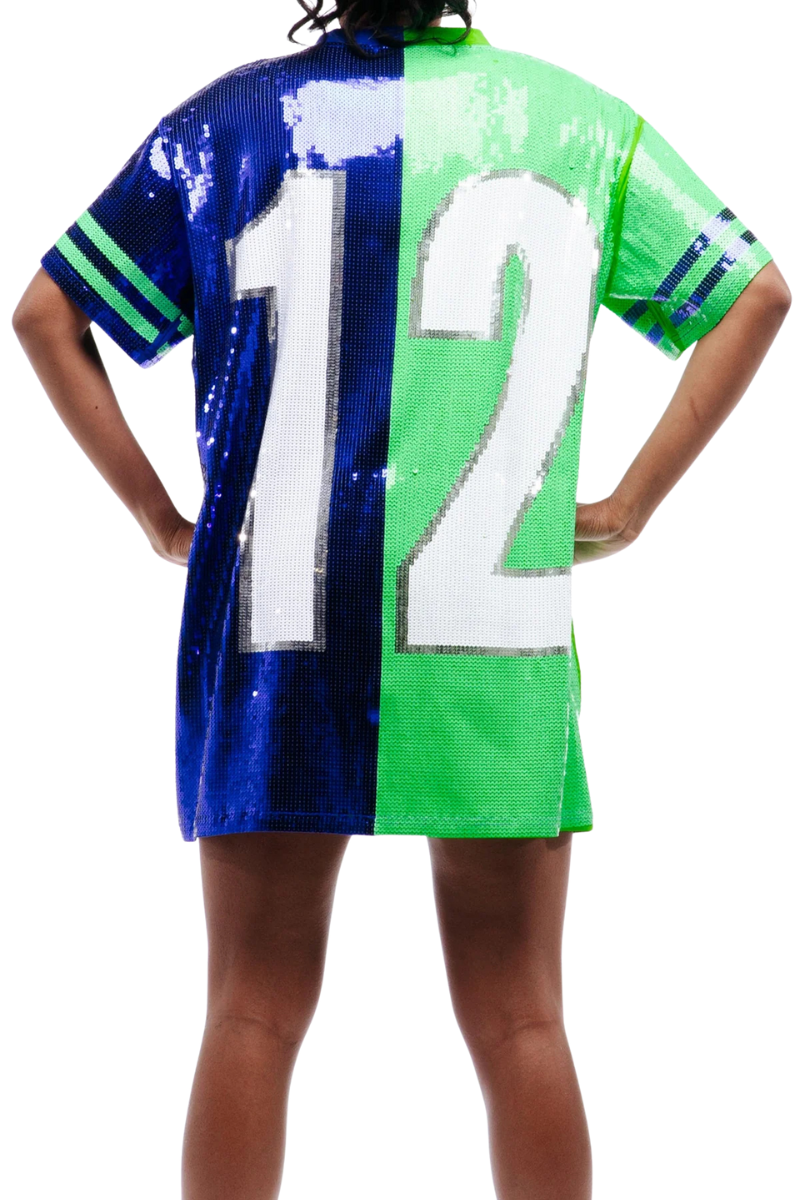 Seattle “Go Hawks” Football Sequin Jersey Dress