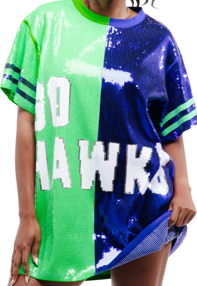 Seattle “Go Hawks” Football Sequin Jersey Dress