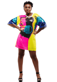 80's Geometric Sequin Dress - SEQUIN FANS