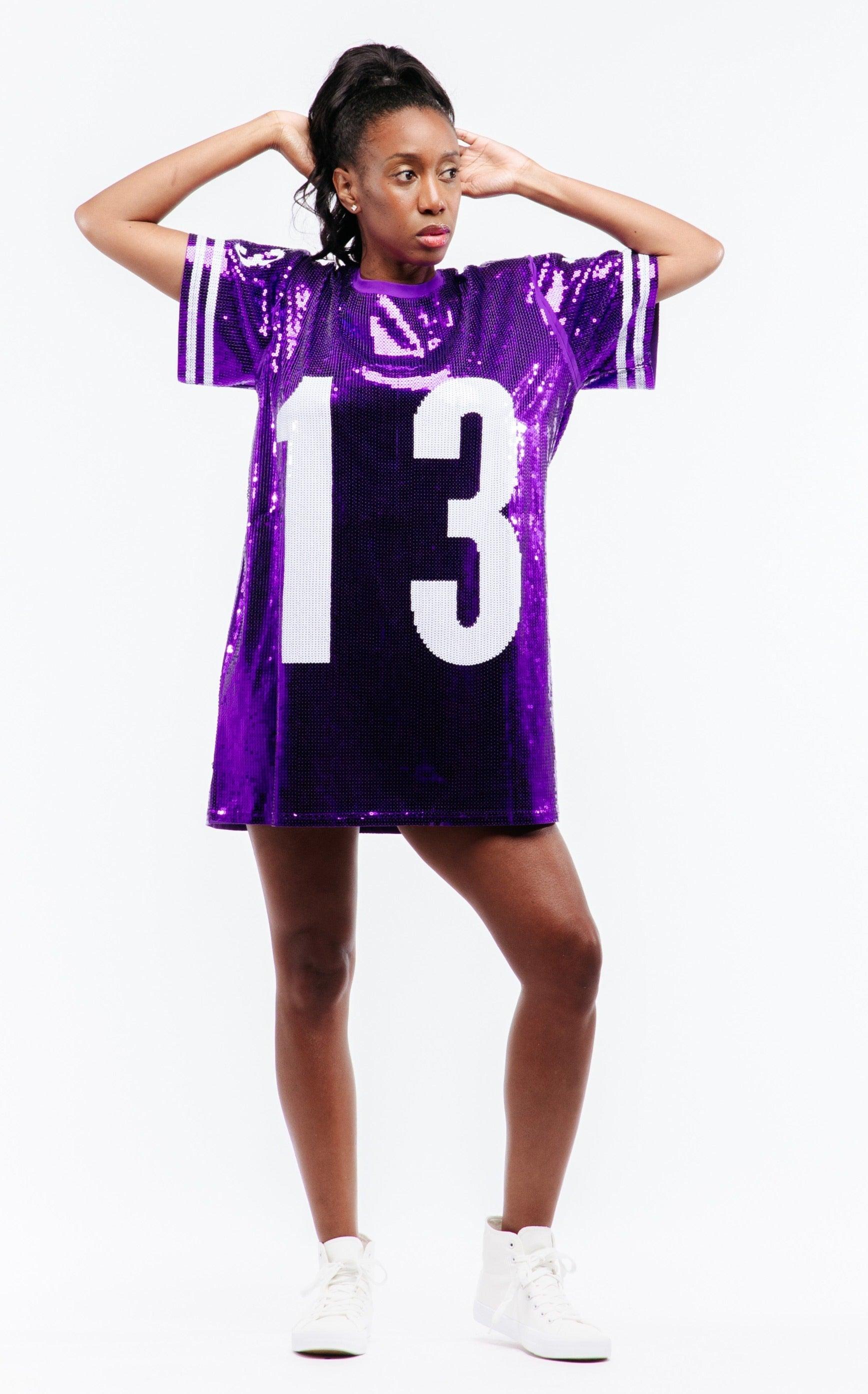 Purple jersey dress on sale