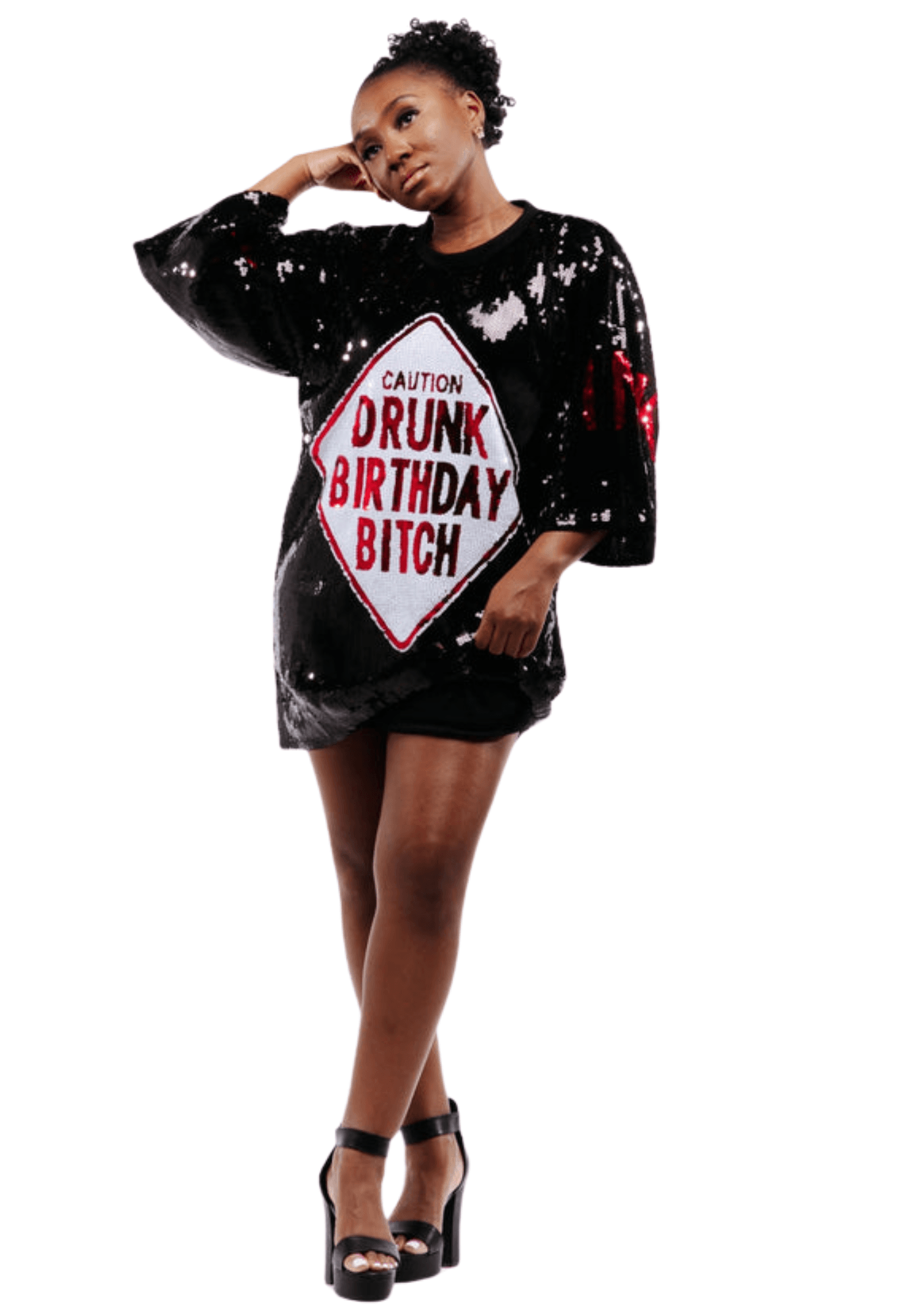 caution drunk birthday dress plus size Caution Drunk Birthday Girl Sequin T-Shirt Mini Dress