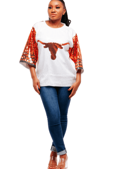 Texas College Sequin Shirt - SEQUIN FANS