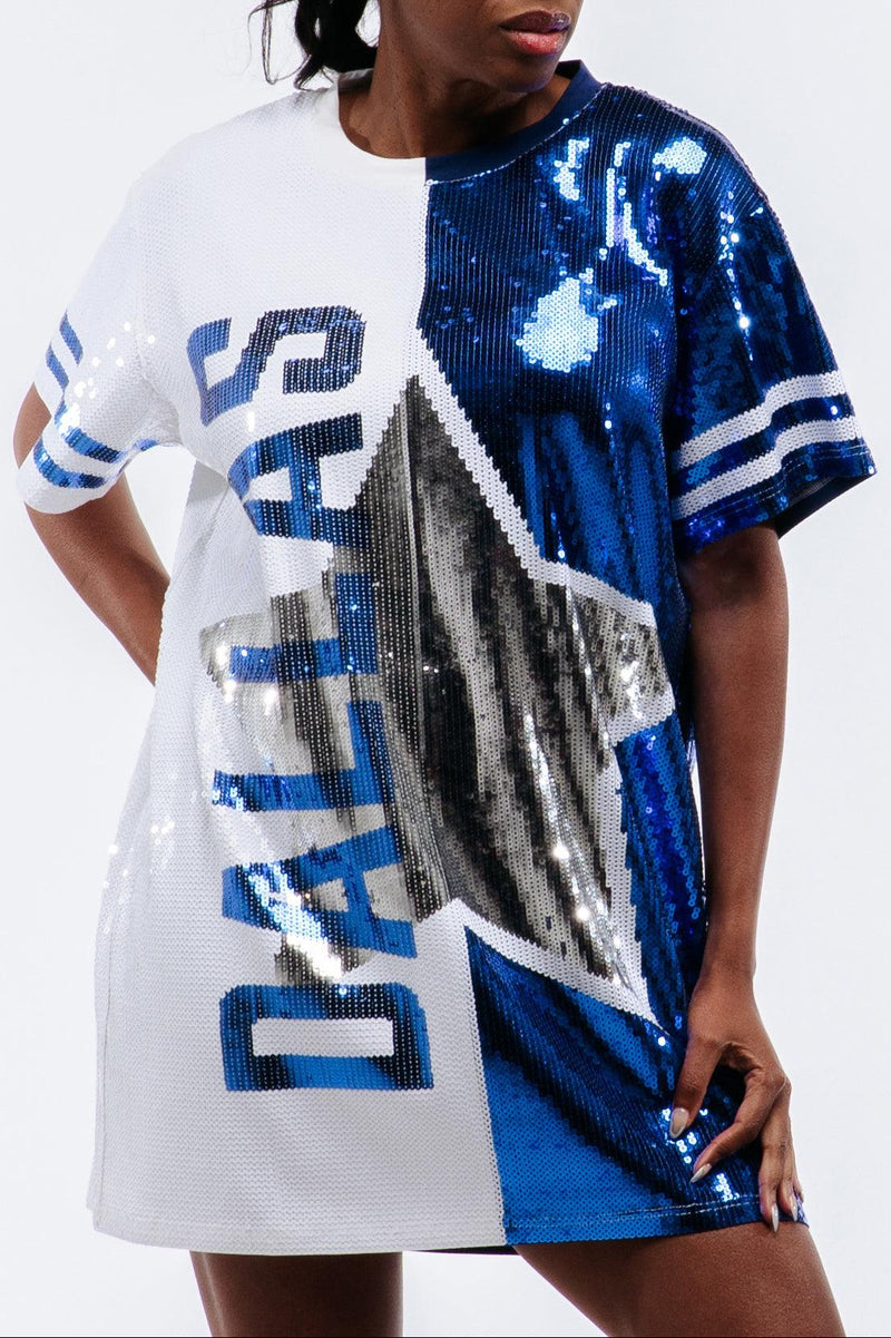 Sequin Football Jersey Dress TOUCHDOWN SEQUIN JERSEY DRESS  AKIRA