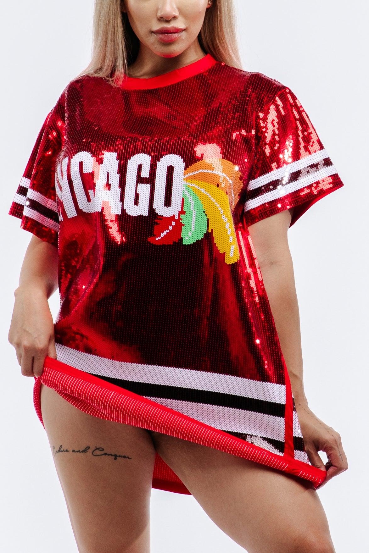 Chicago Hockey Sequin Jersey Dress SEQUIN FANS