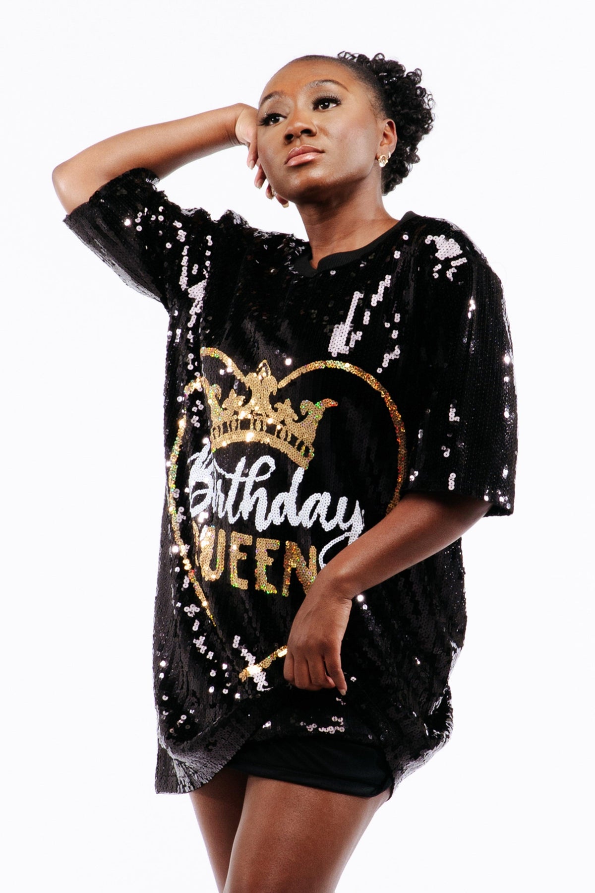 birthday queen sequin shirt dress Plus Size Birthday Queen Sequin Dress, White, 2X