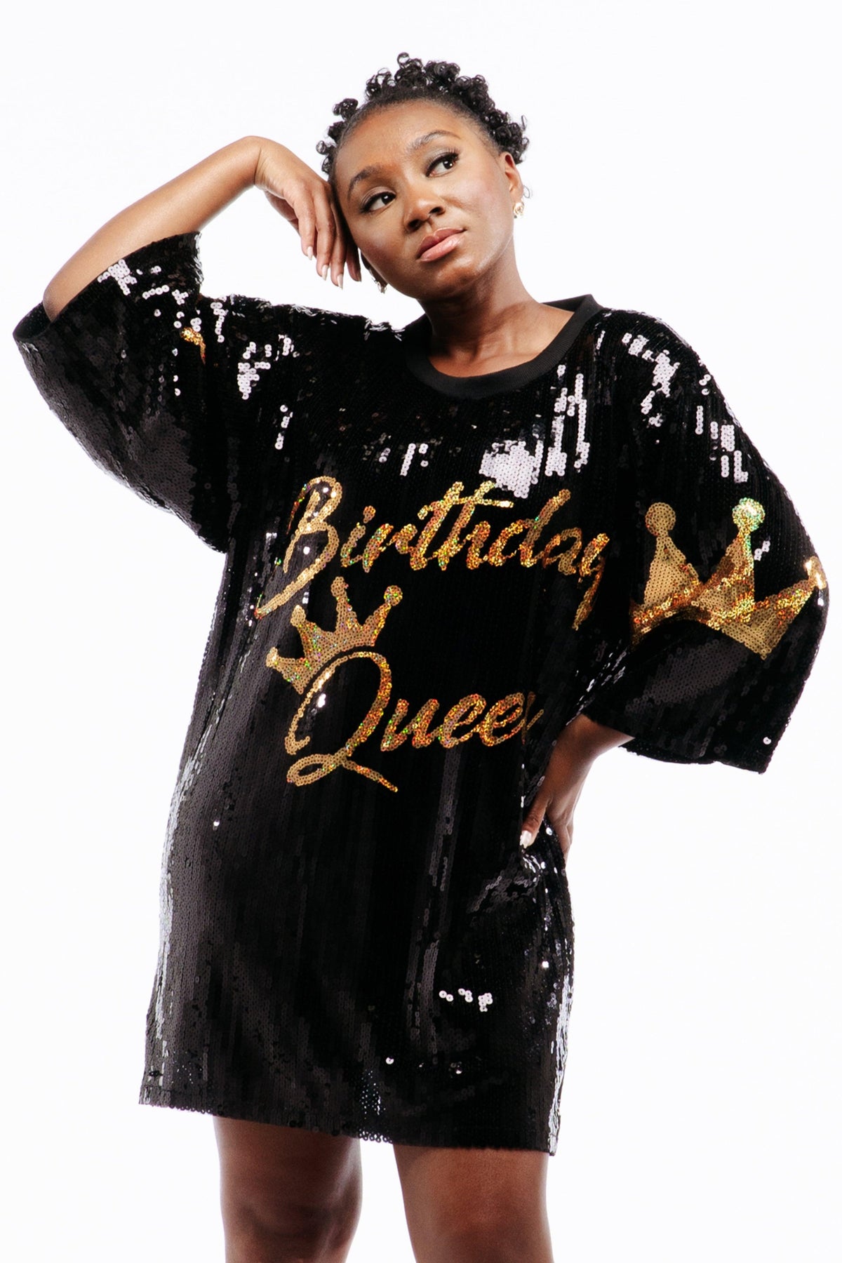 Birthday Queen Sequin Dress - Black - SEQUIN FANS