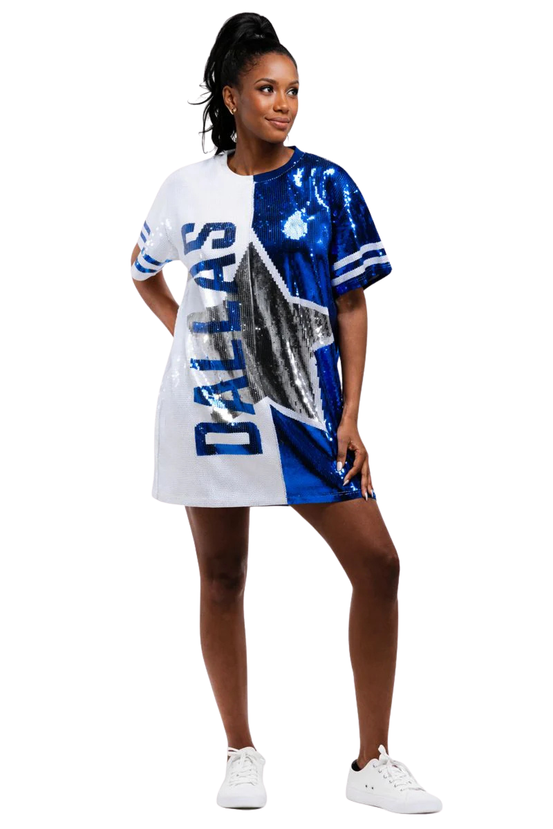 Party Dress Gail Glitter Jersey Dress Dallas Football Logo Sequin Jersey Dress Sequin Fans Party Dress Gail Glitter Jersey Dress Dallas Football Logo Sequin Jersey Dress Sequin Fans