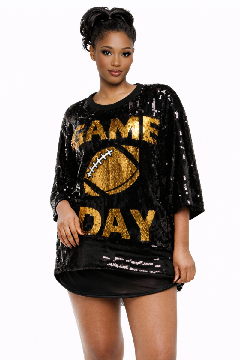 black and gold game day dress Game Day sequin Gold Footballs dress Large
