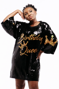 Birthday Queen Sequin Dress - Black