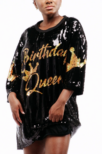 Birthday Queen Sequin Dress - Black
