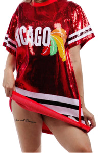 Chicago Hockey Sequin Jersey Dress