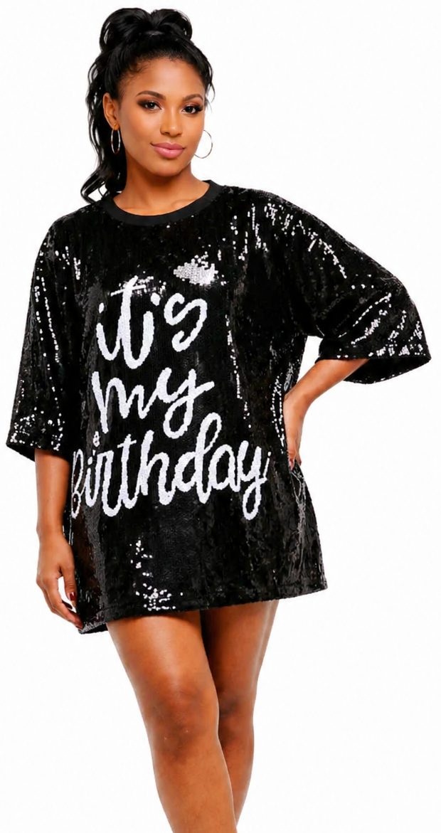 It's My Birthday Sequin Dress - Black