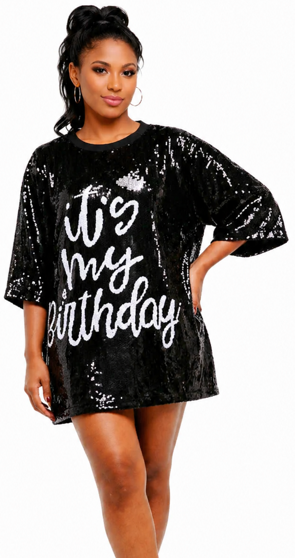 It's My Birthday Sequin Dress - Black