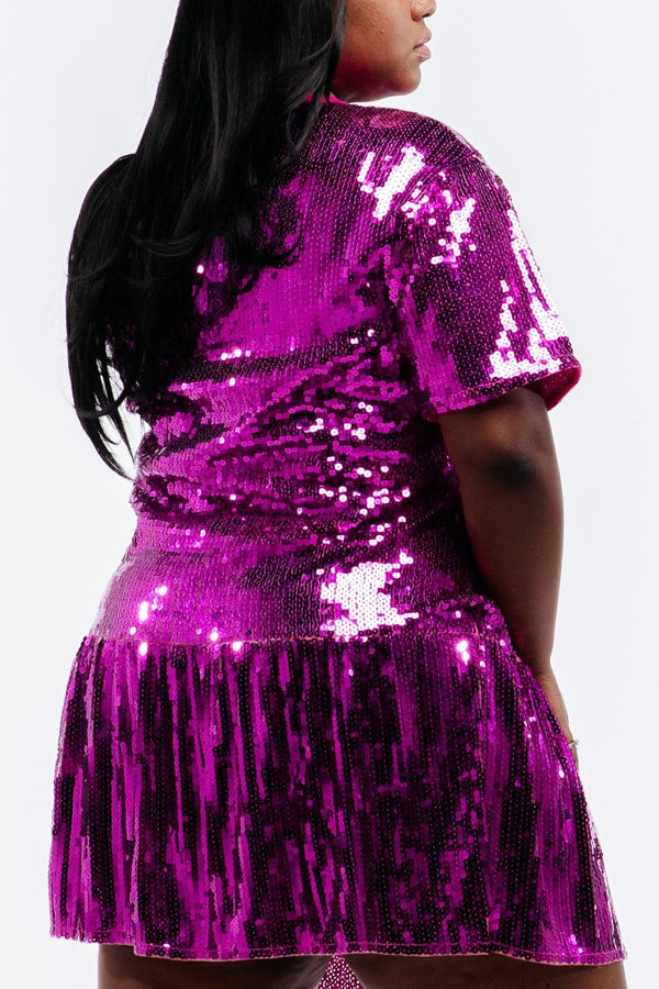 Birthday Plus Size Sequin Dress - Pink - SEQUIN FANS