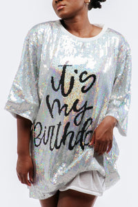 It's My Birthday Sequin Dress - Silver SEQUIN FANS It's My Birthday Sequin Dress - Silver SEQUIN FANS