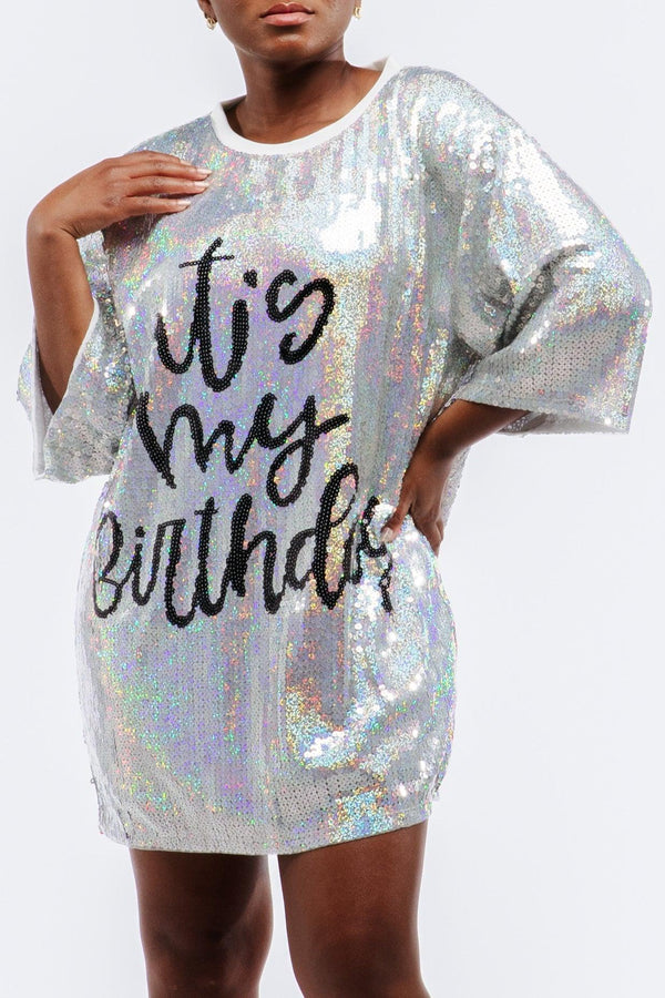 It's My Birthday Sequin Dress - Silver - SEQUIN FANS