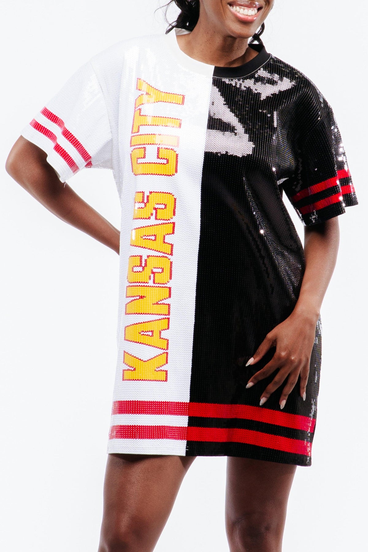 Kansas City Football Sequin Jersey Dress - Sequin Fans Kansas City Football Sequin Jersey Dress - Sequin Fans