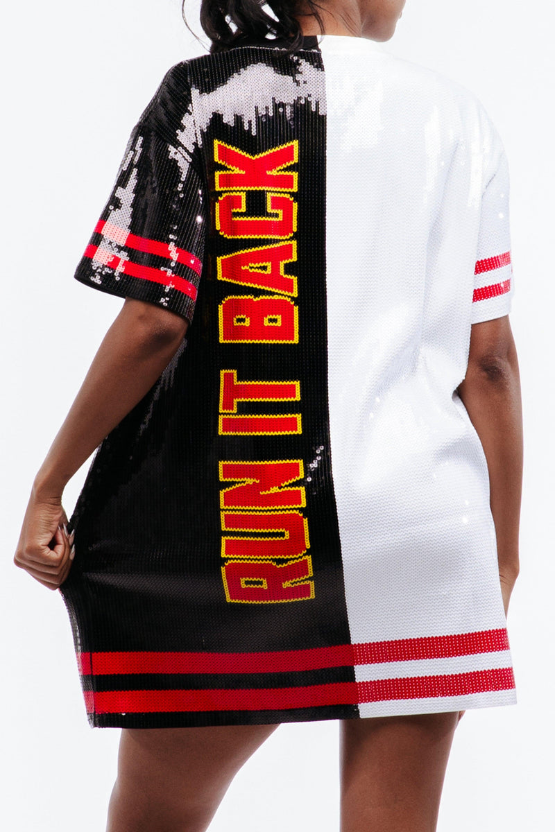 The Kansas City Football Sequin Jersey Dress from the back.