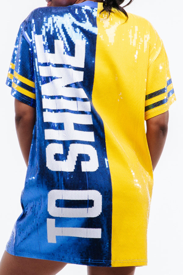  The Los Angeles Football Sequin Jersey Dress from the back.