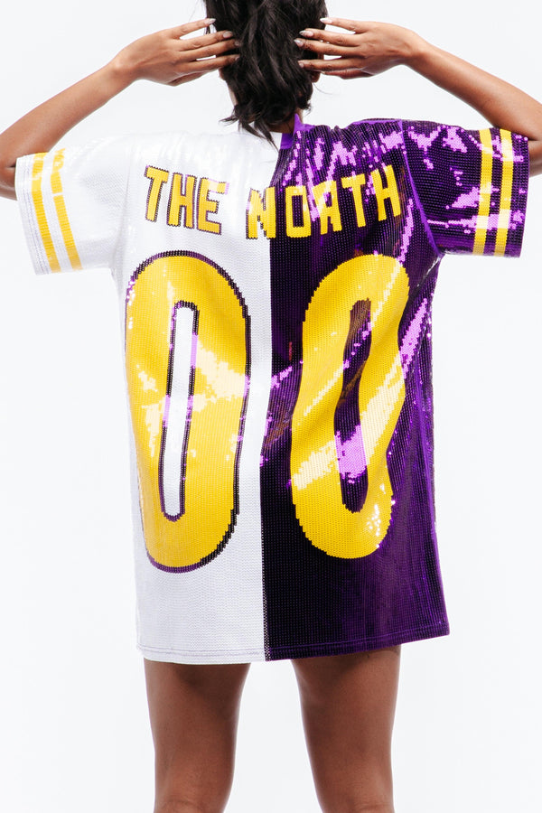 The Minnesota Football Sequin Jersey Dress from the back.