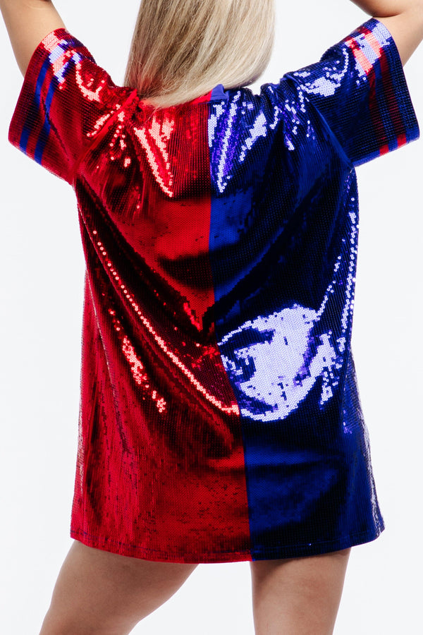 The New England Football Sequin Jersey Dress from the back.