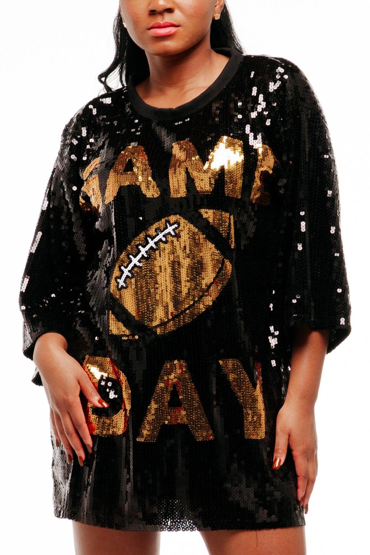 Game Day Sequin Dress - Black - SEQUIN FANS